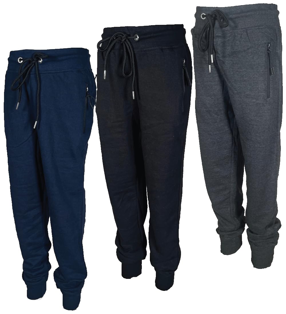 BROOKLYN VERTICAL 3-Pack Boys Fleece Cotton Joggers Sweatpants with Reflective Zipper Pocket and Drawstring | Small-XL (as1, numeric, numeric_10, numeric_12, regular, Combo B)