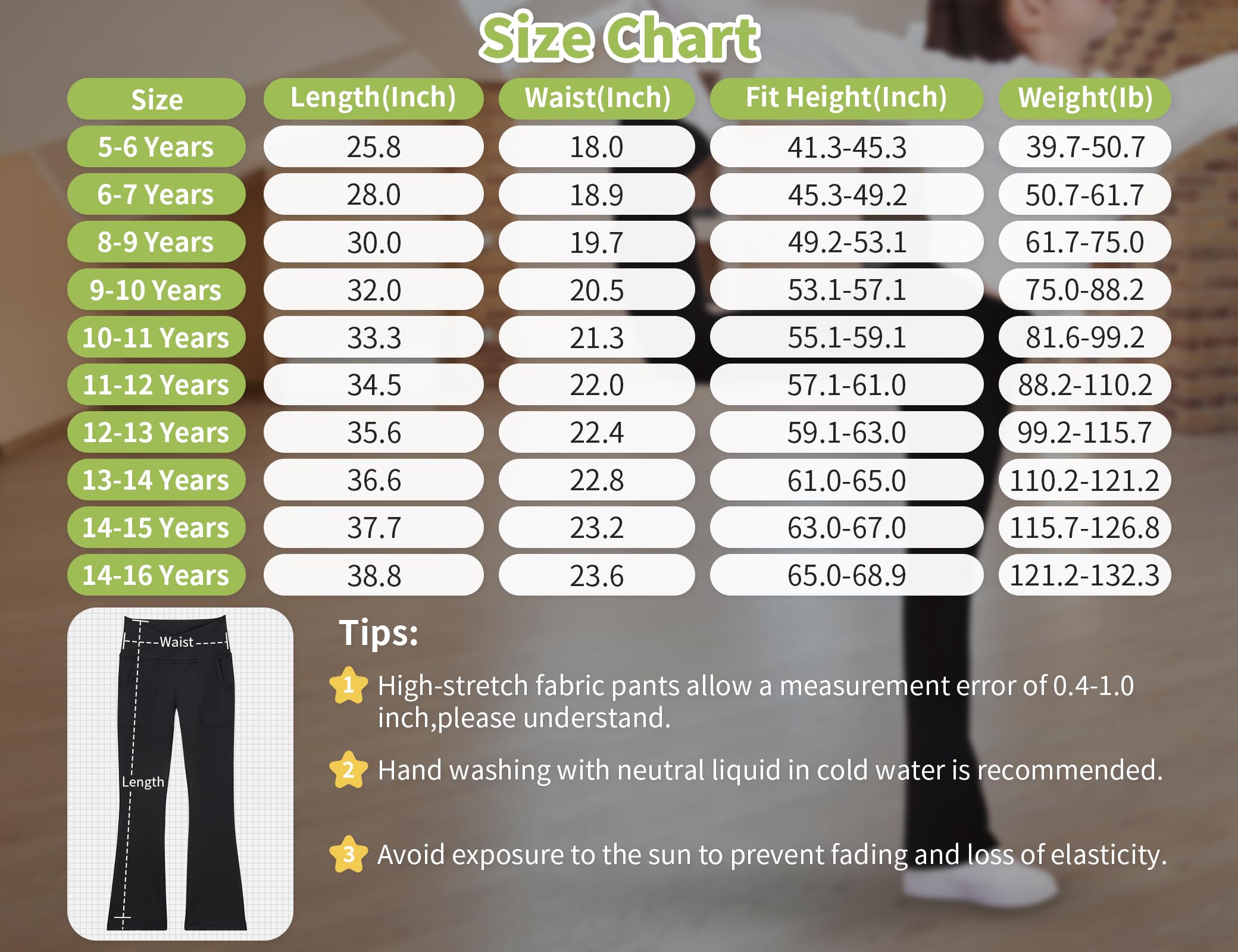 Girls' Activewear Leggings Size 6/7 Years Old Black Bell Bottoms High Waist Cross Yoga Pants with Pockets for Child Workout