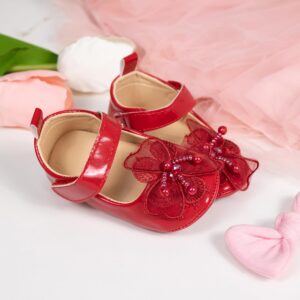 Oamico Infant Baby Girls Mary Jane Flats Non Slip Rubber Sole with Bownot Toddler First Walkers Princess Wedding Dress Shoes