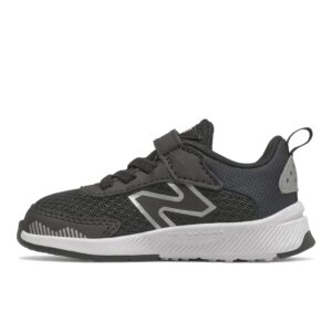 new balance kid's dynasoft 545 v1 hook and loop running shoe, black/white/silver metallic, 2.5 wide little kid