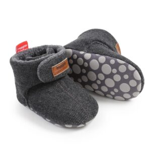 QWZban Baby Booties Infant Newborn Boys Girls Slippers Warm Crib Sock Shoes Indoor First Walkers Prewalker Dark Grey 6-12 Months