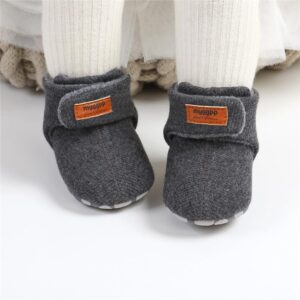 QWZban Baby Booties Infant Newborn Boys Girls Slippers Warm Crib Sock Shoes Indoor First Walkers Prewalker Dark Grey 6-12 Months