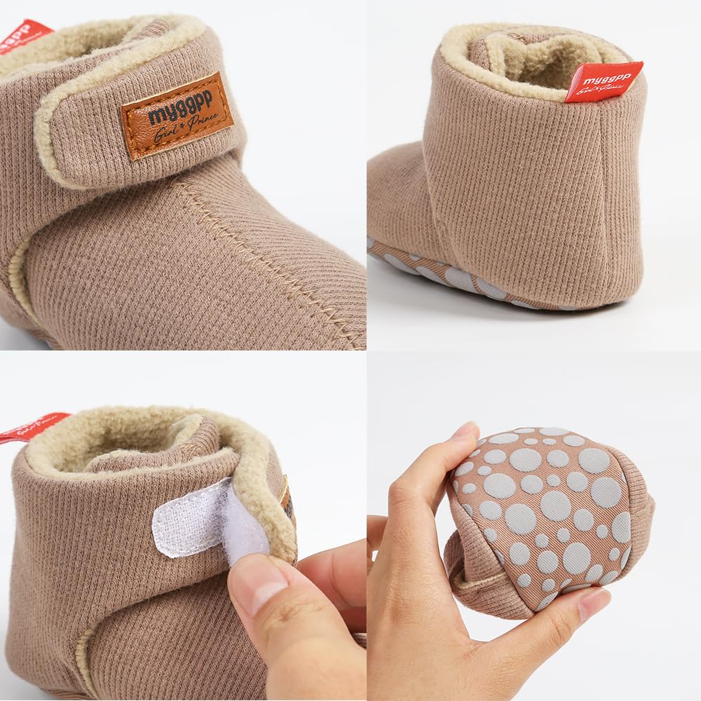 QWZban Baby Booties Infant Newborn Boys Girls Slippers Warm Crib Sock Shoes Indoor First Walkers Prewalker Dark Grey 6-12 Months