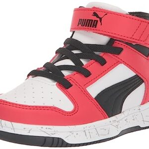 PUMA Rebound Layup Mid Sneaker, Scratch White Black-for All Time Red, 5 US Unisex Big Kid