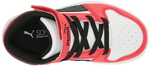 PUMA Rebound Layup Mid Sneaker, Scratch White Black-for All Time Red, 5 US Unisex Big Kid