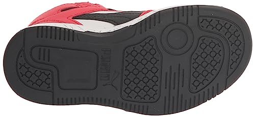 PUMA Rebound Layup Mid Sneaker, Scratch White Black-for All Time Red, 5 US Unisex Big Kid