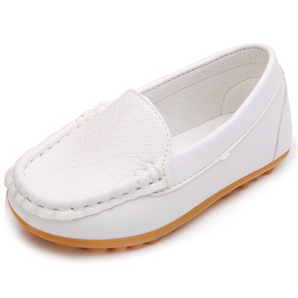 LONSOEN Toddler/Little Kid Boys Girls Soft Synthetic Leather Loafer Slip-On Boat-Dress Shoes/Sneakers,White,SHF103 CN30