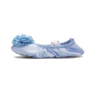 NEVKA Girls Ballet Shoes Satin Dance Practice Flower Flats Yoga Gymnastics Shoes (Blue, 5)