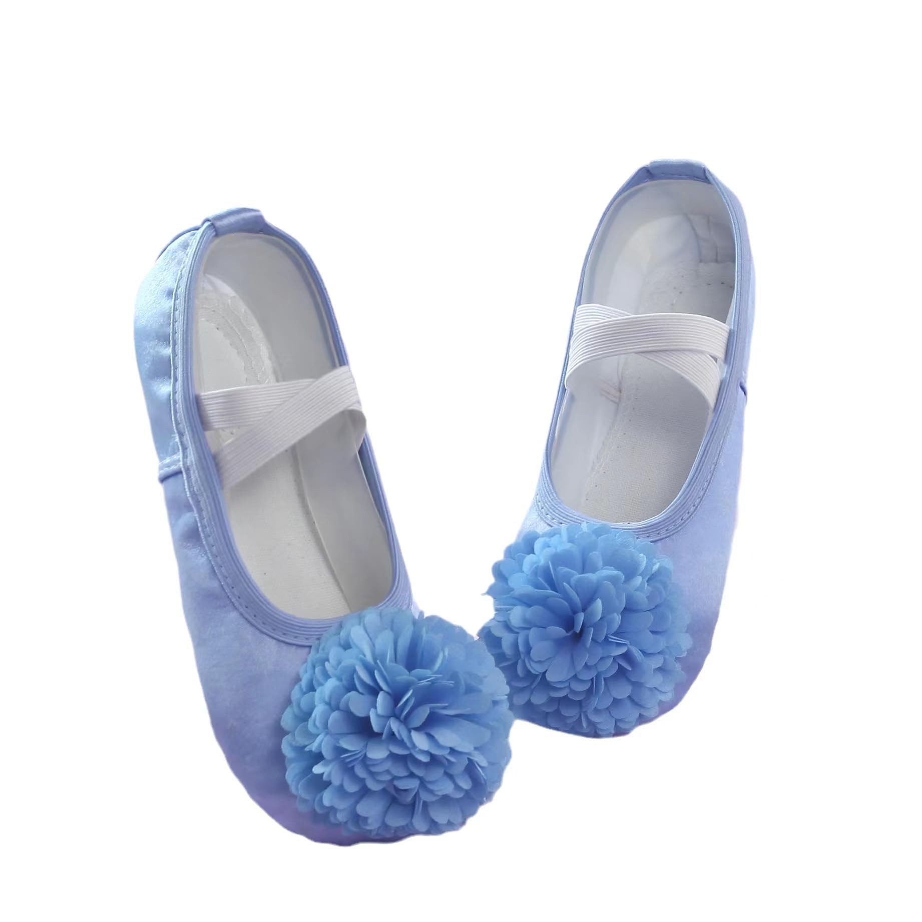 NEVKA Girls Ballet Shoes Satin Dance Practice Flower Flats Yoga Gymnastics Shoes (Blue, 5)