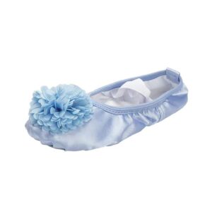 NEVKA Girls Ballet Shoes Satin Dance Practice Flower Flats Yoga Gymnastics Shoes (Blue, 5)