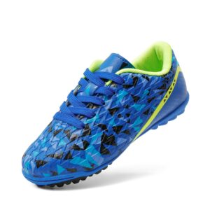 dream pairs boys girls indoor turf soccer shoes lace up cleats(toddler/little kid/big kid),size 4 big kid,royal/blue/neon/green,sdso223k