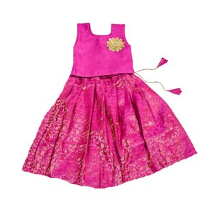 TRADITION INDIA Pink Dupion & Brocade Silk Lehenga Choli Set, Sleeveless Kids Lehenga Choli, Pattu Pavadai, Kids Ethnic Wear 0 to 6 Months