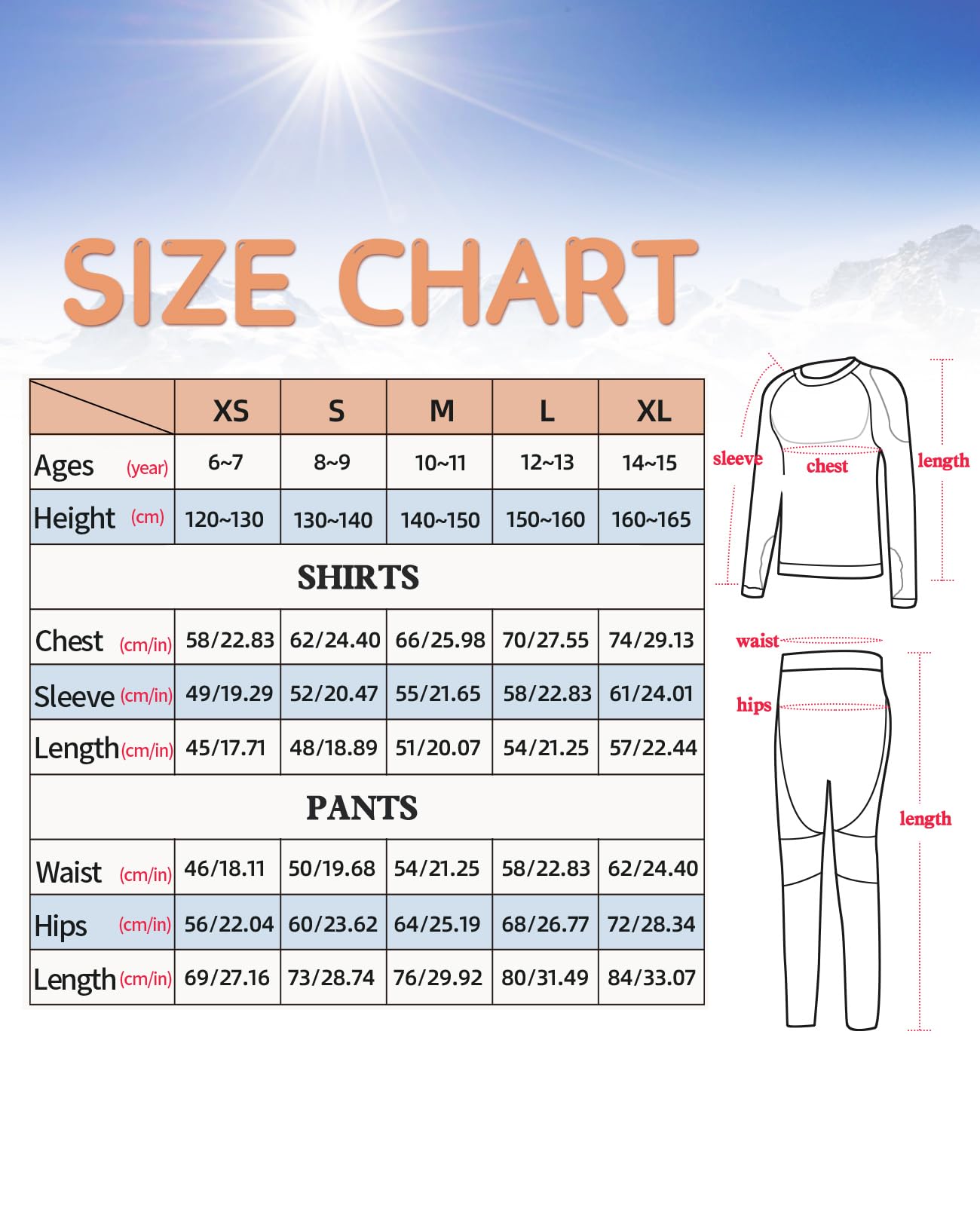 MeetHoo Children's Thermal Sets Skin-friendly Sports Base Layer Winter Ski Hunting Gear Underwear, Red, Medium