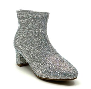 forever girls rhinestone boots kids low heel dress booties iceberg-12k shoes silver rhinestone 2