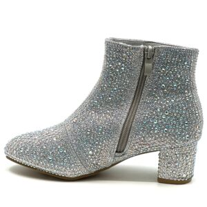 Forever Girls Rhinestone Boots Kids Low Heel Dress Booties Iceberg-12K Shoes Silver Rhinestone 2