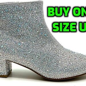 Forever Girls Rhinestone Boots Kids Low Heel Dress Booties Iceberg-12K Shoes Silver Rhinestone 2