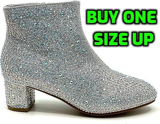 Forever Girls Rhinestone Boots Kids Low Heel Dress Booties Iceberg-12K Shoes Silver Rhinestone 2