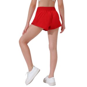 Aurefin Girls Athletic Shorts, Lightweight Running Shorts for Teen Girls Kids Sports Active Shorts with Zip Pocket and Elastic Red/XL