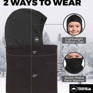 Tough Headwear Ski Mask for Kids - Kids Balaclava, Toddler Neck Warmer, Kids Helmet Liner - Kids Ski Neck Gaiter & Kids Ski Mask Fleece Hood Black