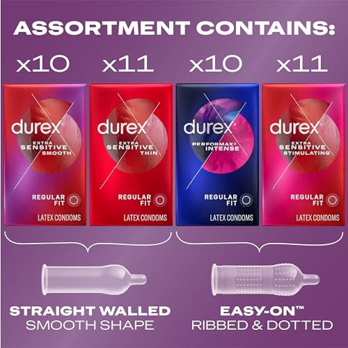 Durex Pleasure Pack Assorted Condoms, Natural Rubber Latex Condoms for Men, Regular Fit, FSA & HSA Eligible, 42 Count (Packaging may Vary)