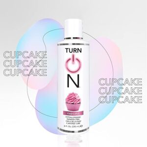 Turn On Cupcake Flavored Sex Lube 8 Ounce Premium Personal Lubricant - Long Lasting, Condom Safe, Vegan, Ph Balanced, Hypoallergenic & Paraben Free, Gel Lube for Men, Women, & Couples