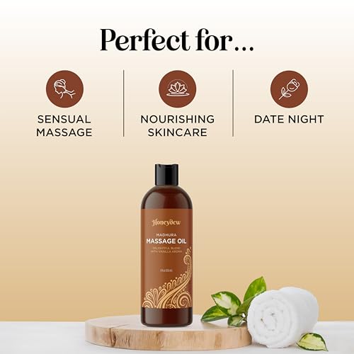 Vanilla Massage Oil for Date Night - Premium Easy Gliding Sensual Massaging Oil with Silky Smooth Non Greasy Non Staining Jojoba Coconut and Sweet Almond Oil - Therapeutic Grade Non GMO and Vegan