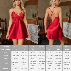 Avidlove Women Wedding Nightgown Lace Lingerie Sexy Babydoll Satin Sleepwear Strap Teddy XL, Red