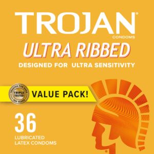 trojan ultra ribbed condoms for ultra stimulation, 36 count, 1 pack