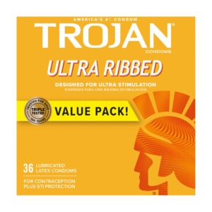 Trojan Ultra Ribbed Condoms For Ultra Stimulation, 36 Count, 1 Pack