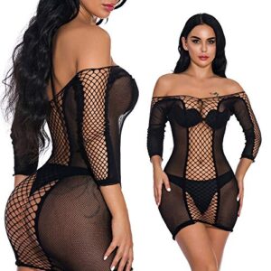 QuneusHot 3pcs Sexy Women Fishnet Dress Camisole Babydoll Lingerie Nightgowns Chemise Nightwear Sleepwear Black Set