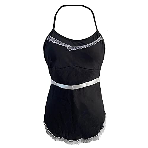 Women's Sexy Lingerie Set Lace Babydoll Chemise Sleepwear See-Through Teddy Bodysuit Nightgown for Sex Naughty Play, Black, X-Large