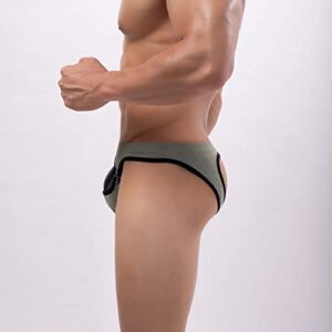 Sexy Open Front Briefs for Men's Butt-Flaunting Underwear Jockstrap G-Strings Bikini Sissy Gay Thongs Panties for Sex Army Green