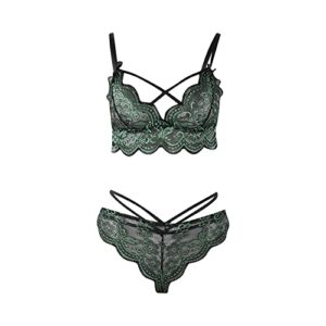 Sexy Lingerie for Women Sexy Naughty Slutty Plus Size Lingerie Floral Embroidery Lace Sheer Bra and Panties Sets Lingerie Green