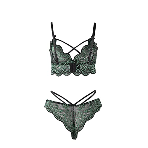 Sexy Lingerie for Women Sexy Naughty Slutty Plus Size Lingerie Floral Embroidery Lace Sheer Bra and Panties Sets Lingerie Green