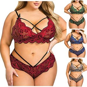 Sexy Lingerie for Women Sexy Naughty Slutty Plus Size Lingerie Floral Embroidery Lace Sheer Bra and Panties Sets Lingerie Green