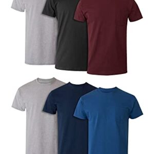 Hanes Men's Pocket T-Shirt Pack, Cotton Crewneck Pocket Tees Assorted - 6 Pack , Moisture-Wicking T-Shirt