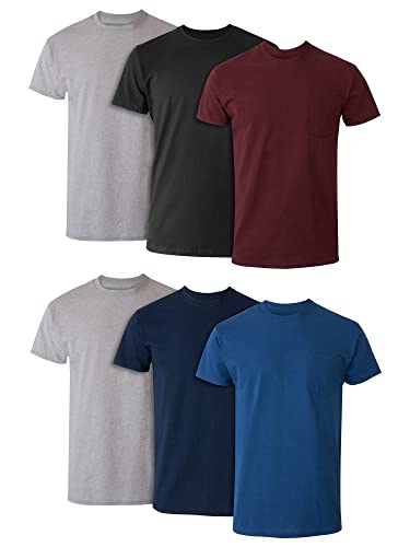 Hanes Men's Pocket T-Shirt Pack, Cotton Crewneck Pocket Tees Assorted - 6 Pack , Moisture-Wicking T-Shirt