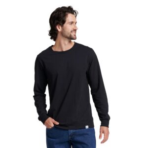 russell athletic mens cotton performance long sleeve t-shirt, black, m