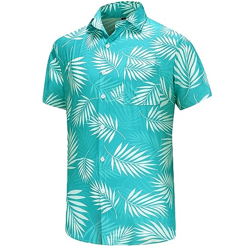 KYKU Mens Funny Hawaiian Shirt Beach Button Up Shirts Short Sleeve, Green, M