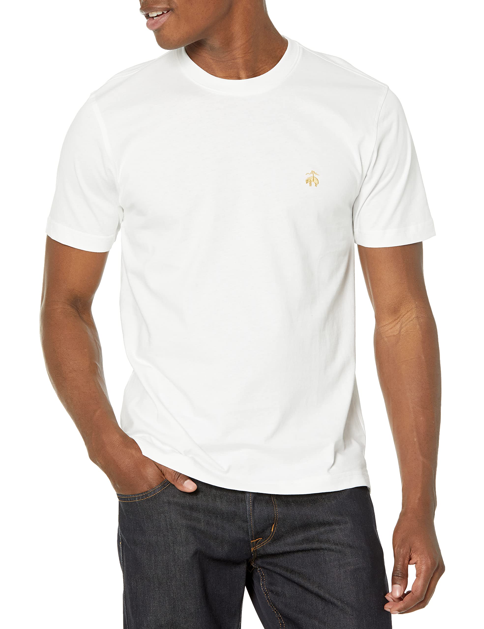 Brooks Brothers Men's Short Sleeve Cotton Crew Neck Logo T-Shirt, White, Large