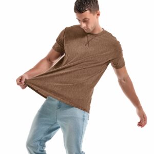 KLIEGOU Men's T-Shirts - Elasticity Cotton Crew Neck Tees 2166 Khaki XXXL