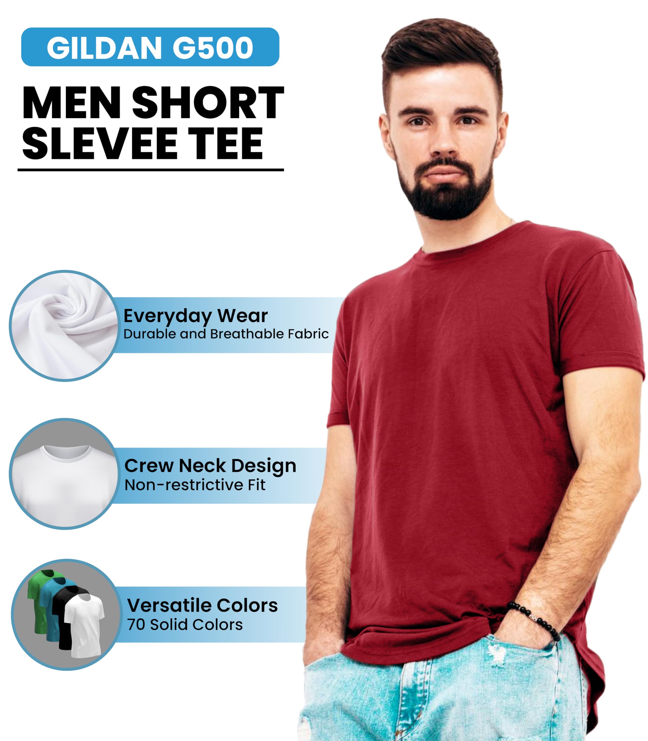 Gildan Men's Heavy Cotton Short Sleeve T-Shirt, Style G500, Multipack of 1|2|4|6|10, Make Your Own Customized Set! SETOF-10-M Multicolor