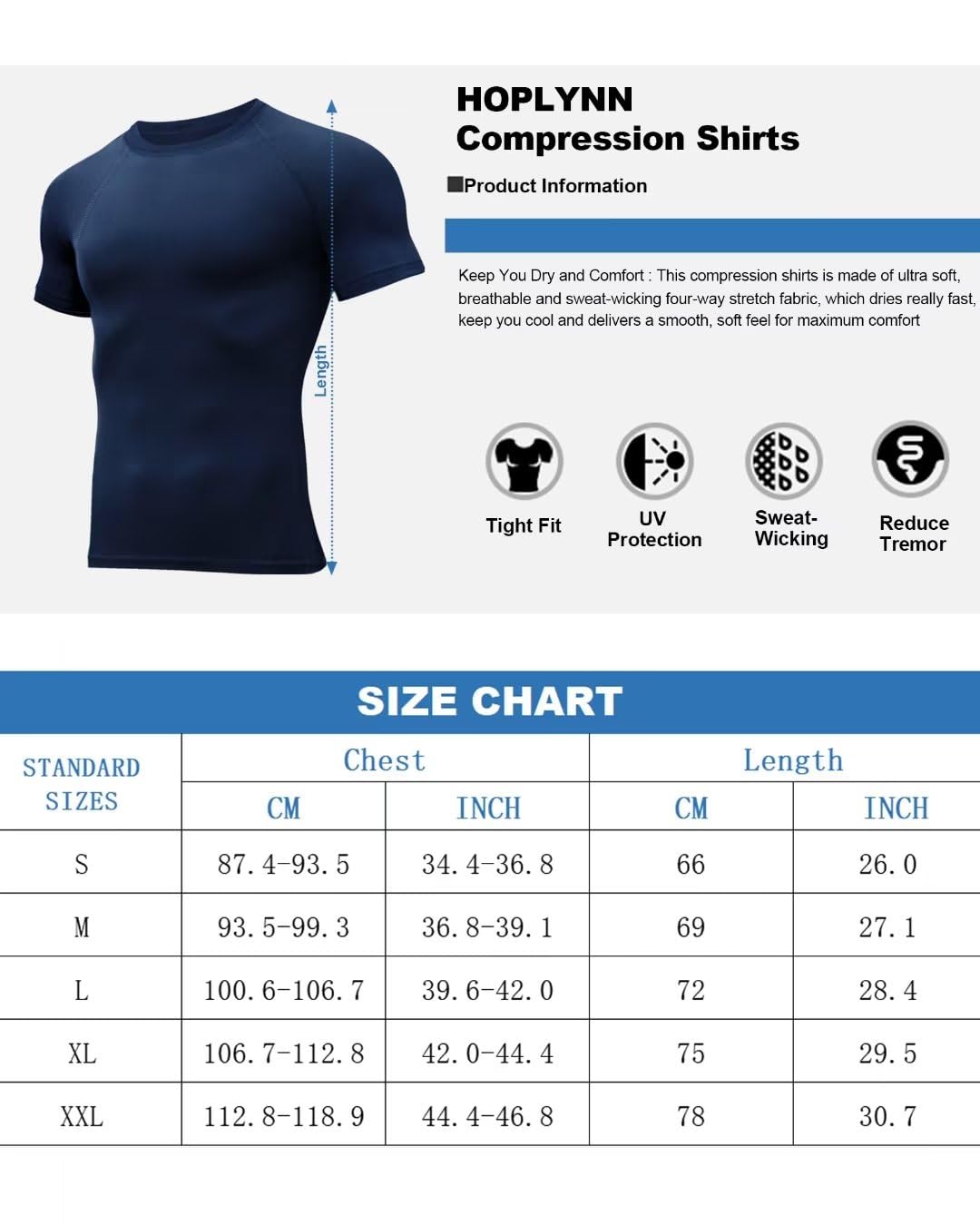 HOPLYNN 6 Pack Compression Shirts Men Short Sleeve Rash Guard Base Layer Athletic Undershirt Gear T-Shirt for Sports Workout 2 Black 2 White 2 Blue-L