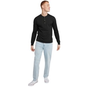 Hanes Originals T-Shirt, Long Sleeve Cotton Henley Tees for Men, Black, 3X Large