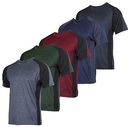 5 Pack Men’s Active Quick Dri Dry Fit Crew Neck T Shirts Athletic Running Gym Workout Short Sleeve Tee Tops Camisas Para Hombres Summer