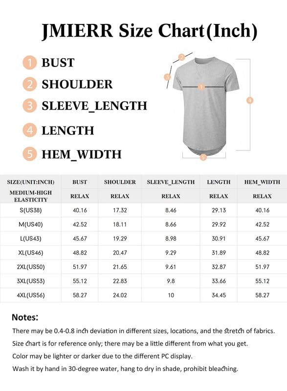 JMIERR Men's 3 Pack Cotton Hipster Hip Hop Longline Crewneck T-Shirt, Short Sleeve Gym Workout Athletic T Shirts for men Pack,S, Black/Dark Grey/Khaki