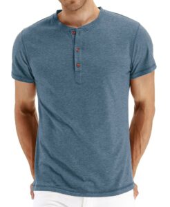 nitagut mens fashion casual front placket basic short sleeve henley t-shirts (xl, 02 vg-blue)