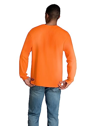 Fruit of the Loom Men's Eversoft Cotton T Shirts, Breathable & Moisture Wicking with Odor Control, Sizes S-4X, Long Sleeve-Safety Orange