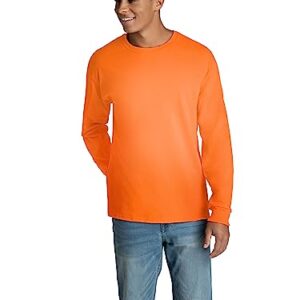 Fruit of the Loom Men's Eversoft Cotton T Shirts, Breathable & Moisture Wicking with Odor Control, Sizes S-4X, Long Sleeve-Safety Orange