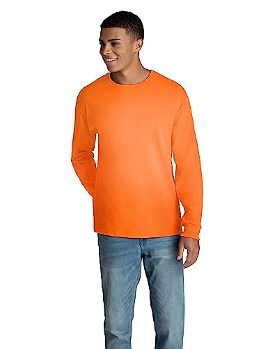 Fruit of the Loom Men's Eversoft Cotton T Shirts, Breathable & Moisture Wicking with Odor Control, Sizes S-4X, Long Sleeve-Safety Orange